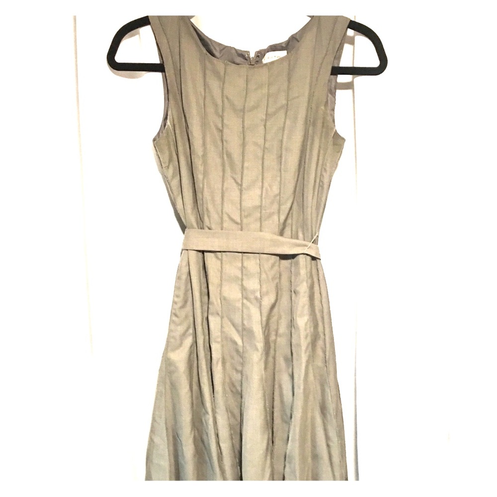 Grey Pleated Khaki Dress with Tie